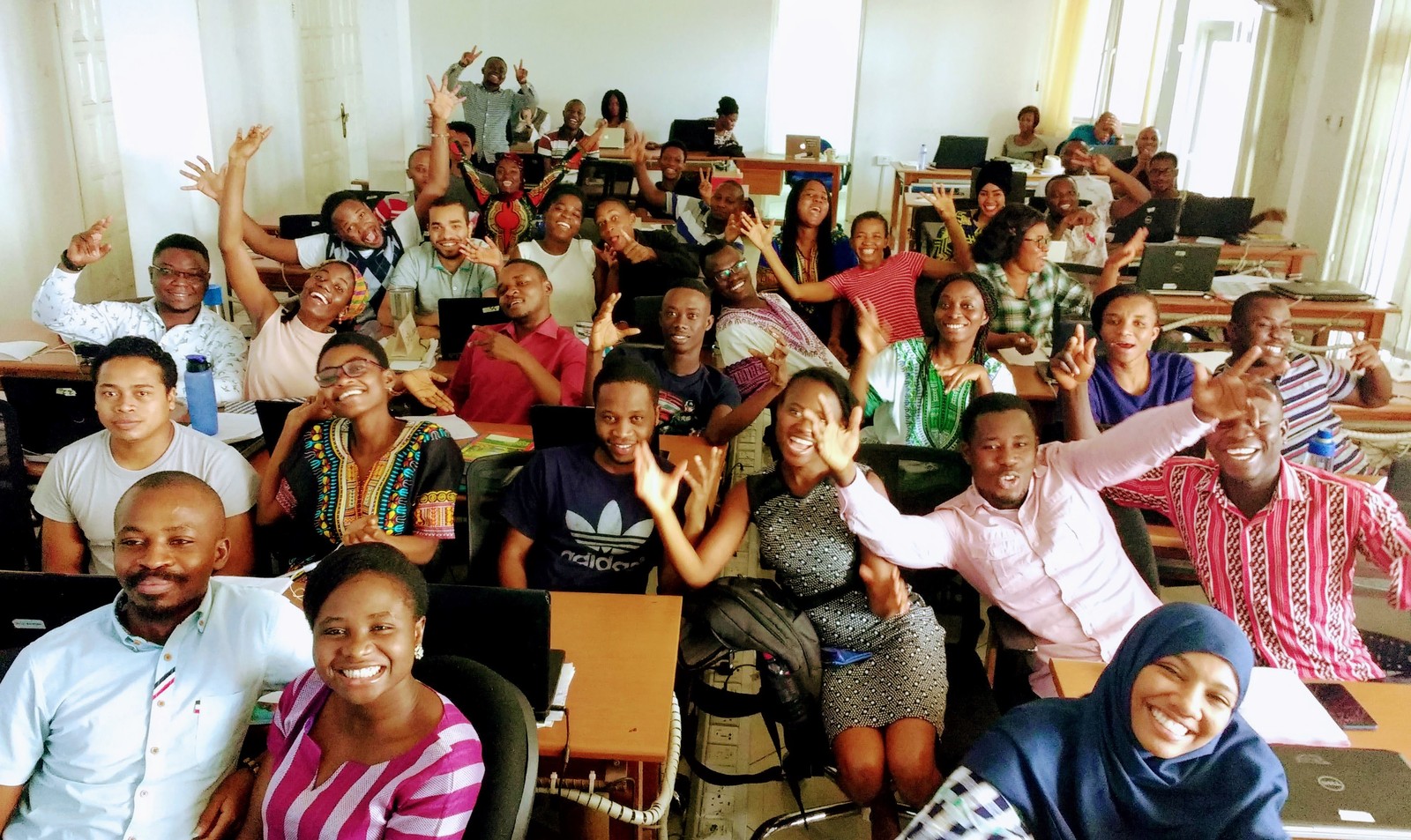 Joy scattering at the end of the Life of a Particle course, AIMS Ghana, 2019.